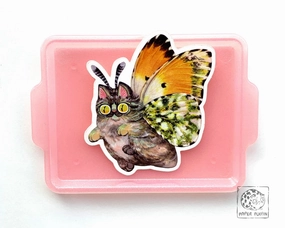 wrapped leather Moth Cat "Tippy" Vinyl Sticker