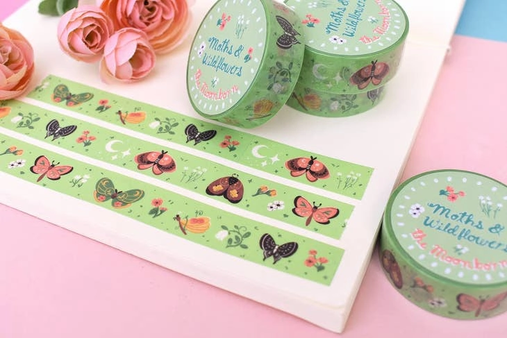 biodegradable Moths & Wildflowers Washi Tape