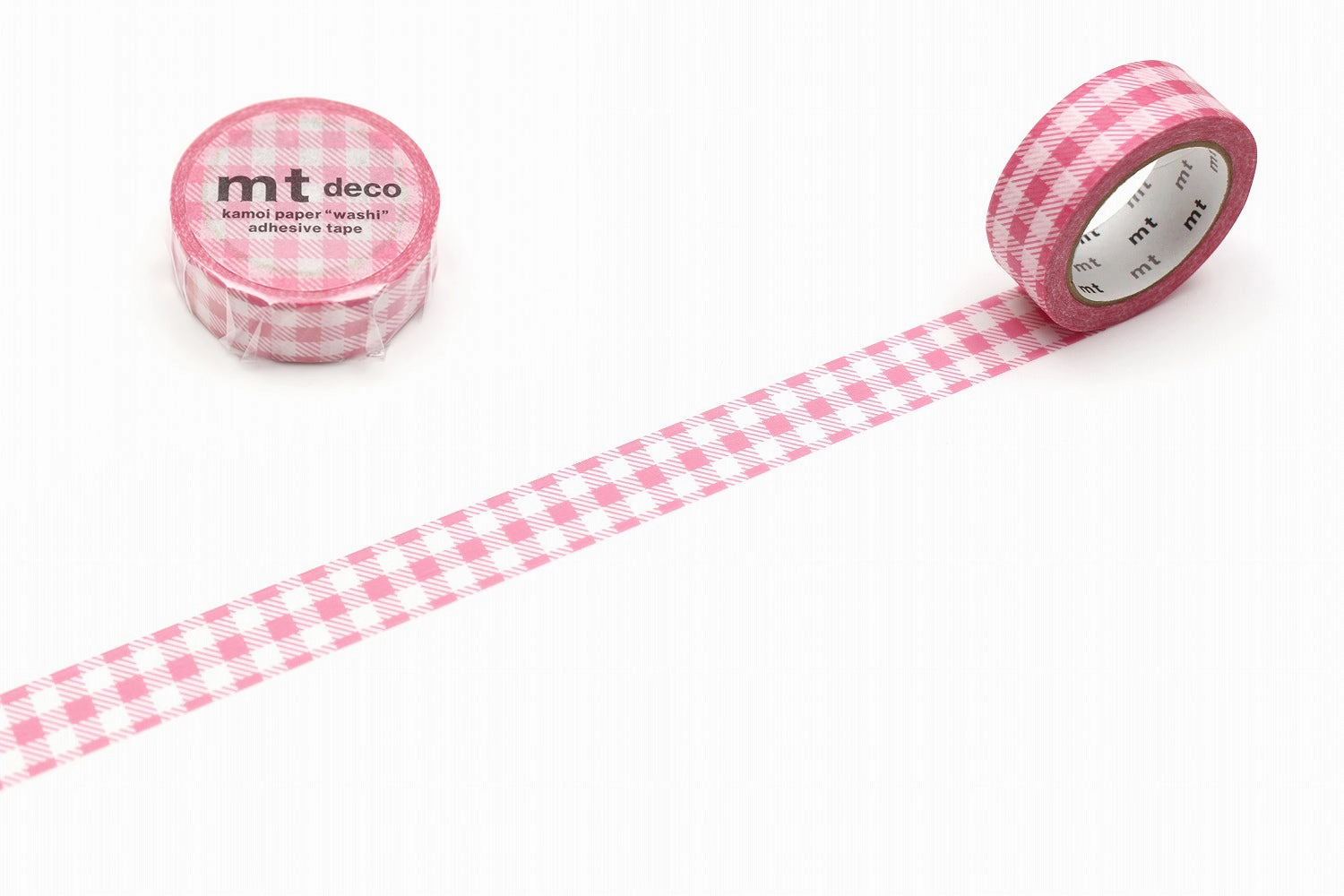 Mt Washi Tape - Striped Gingham Check Pink round