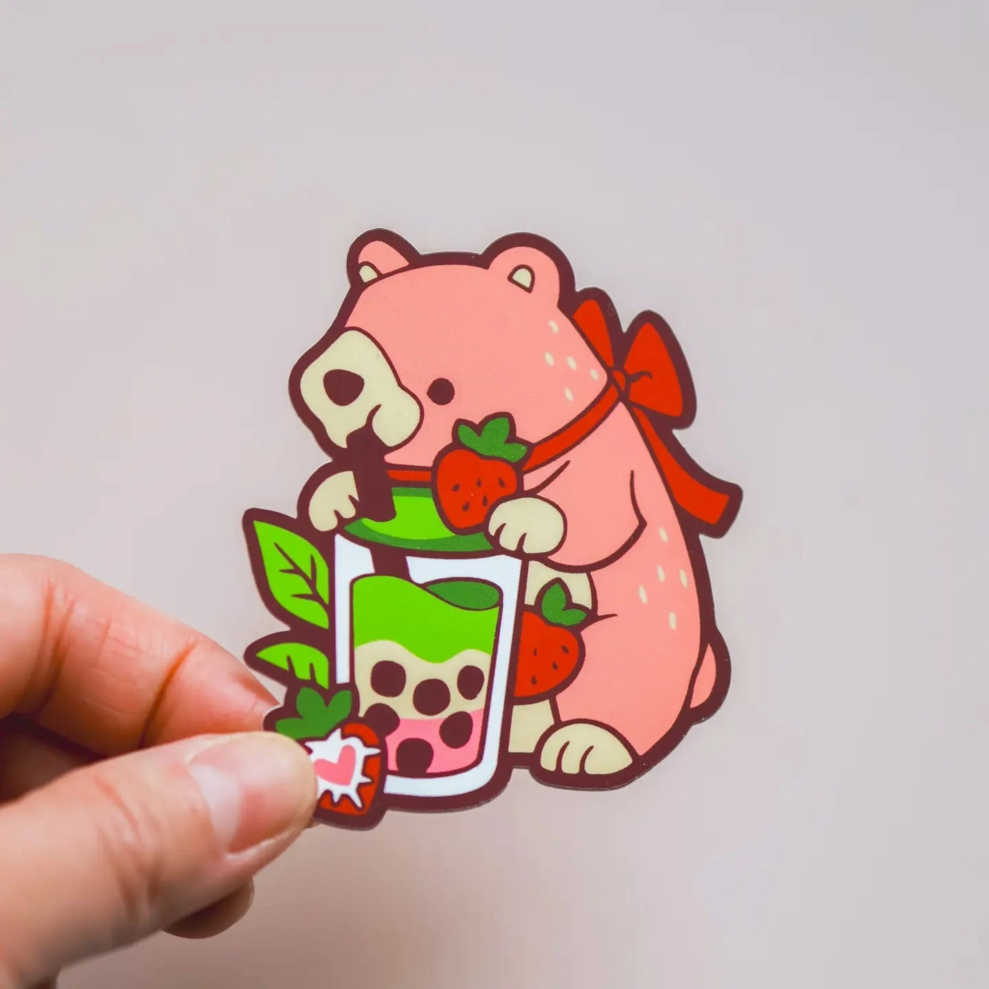 paper Matcha Strawberry Bear Vinyl Sticker