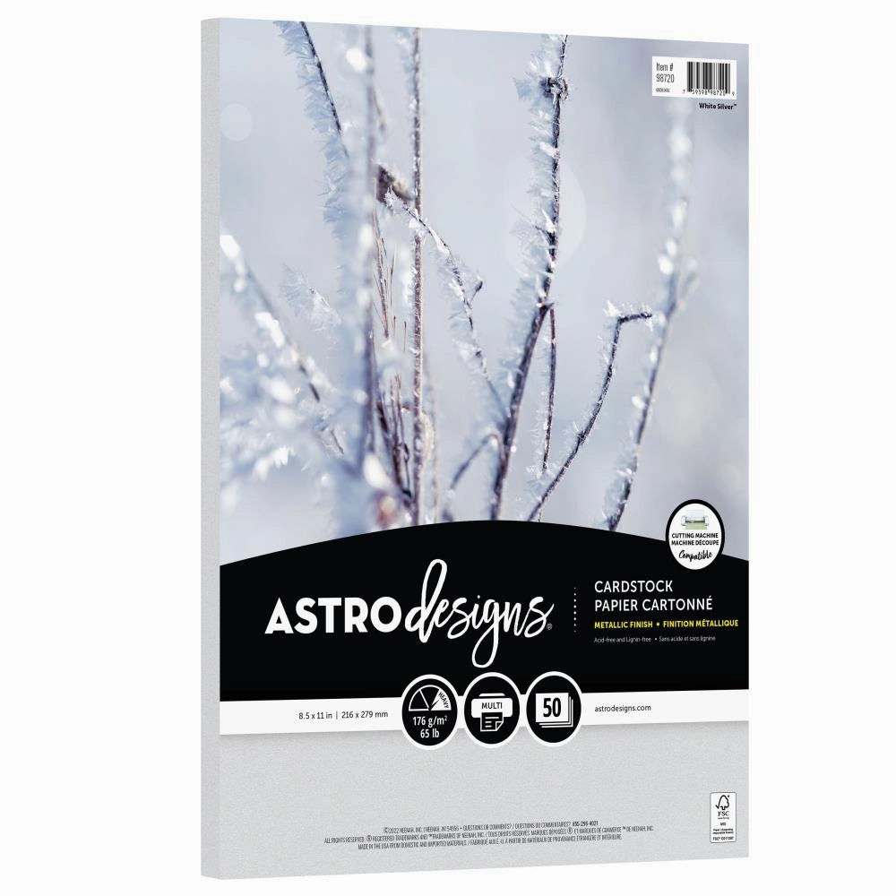 Neenah Astrodesigns 65Lb Metallic Cardstock 8.5"X11" 50/Pkg - White Silver exclusive