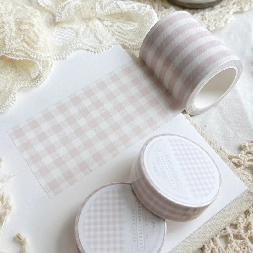 muted plastic Pale Salmon Pink Plaid Washi Tape 50Mm