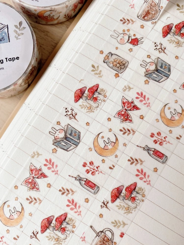 organic warm Mushrooms & Rabbit Washi Tape