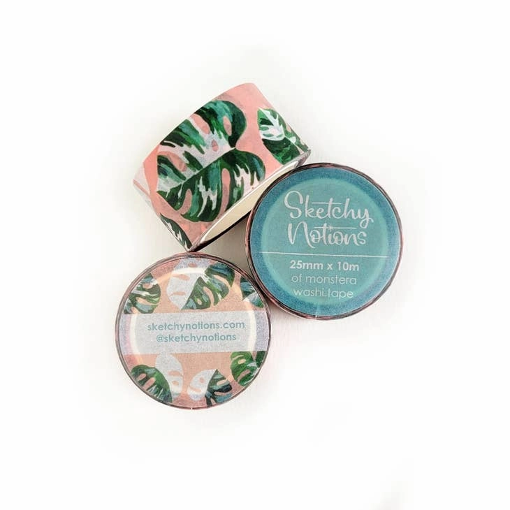 slim Pink Monstera Washi Tape