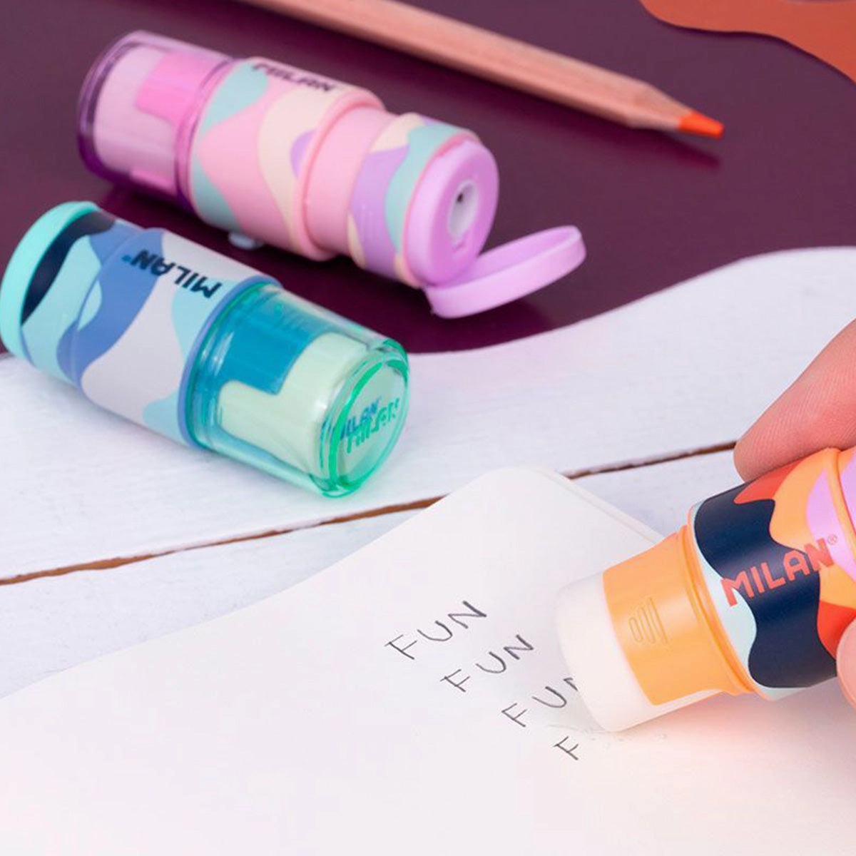 Milan Eraser & Sharpener // Orange nonslip shiny