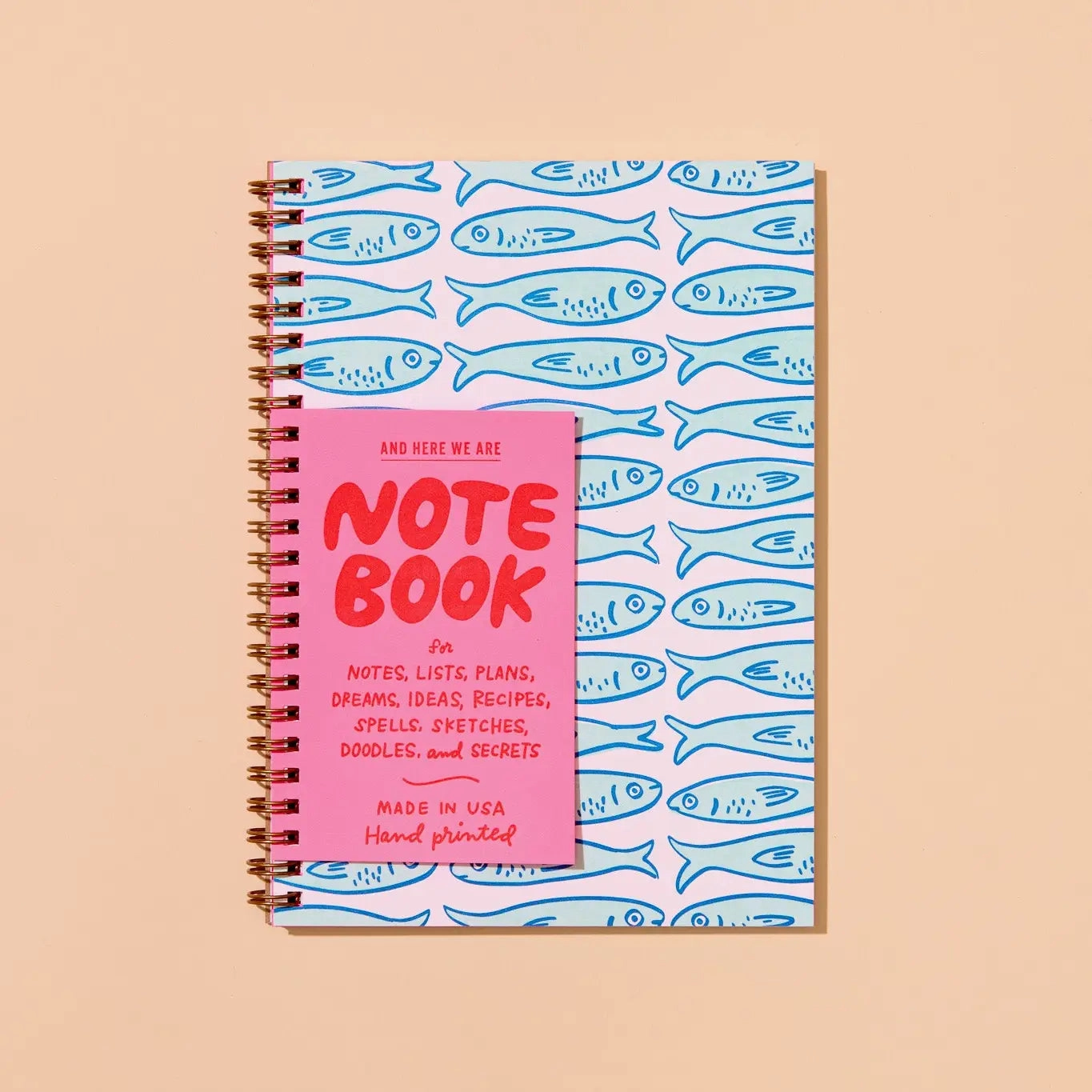 Sardines Spiral Bound Letterpress Notebook pastel flat
