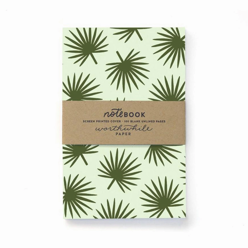 Tropical Palm Leaf 5.5" X 8.5" Blank Pages Sketchbook linen