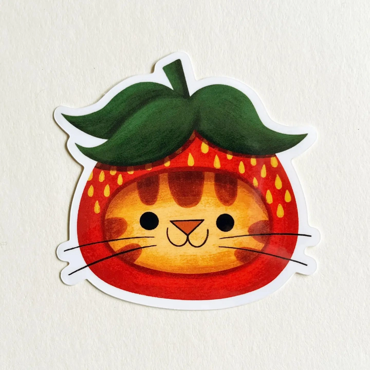 Nellie Le Strawberry Hat Cat (Orange Tabby) Vinyl Sticker slim deluxe