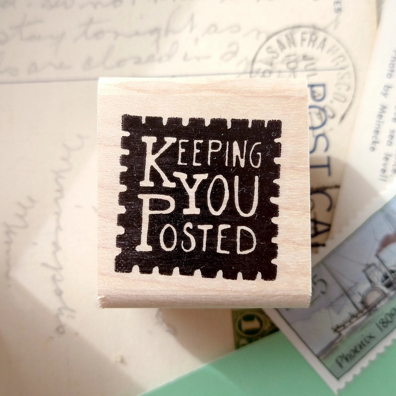 Keeping You Posted Rubber Stamp flat organic