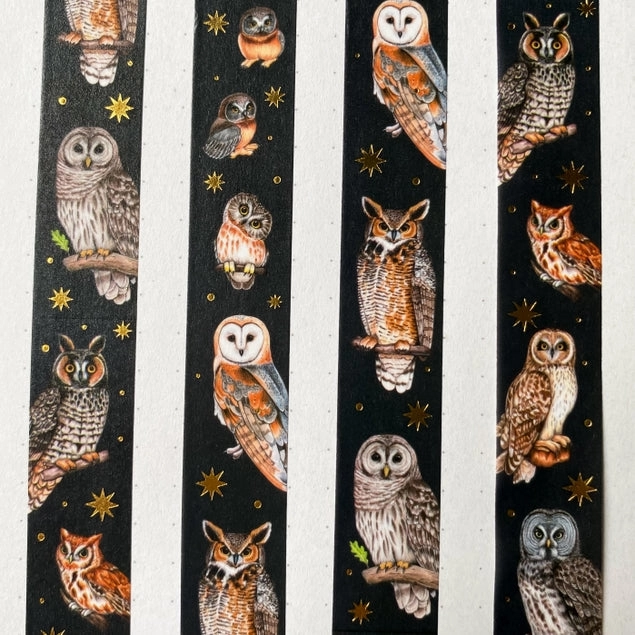 wide North American Owl Gold Foil Washi Tape