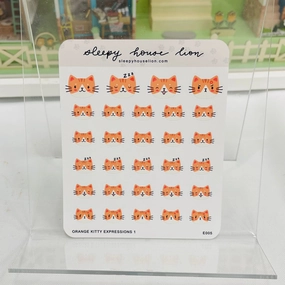 heatproof lasting Orange And White Tabby Kitty Cat Expressions Sticker Sheet