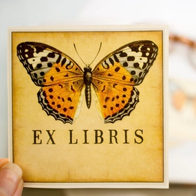 matte exclusive Orange Butterfly Bookplate Sticker