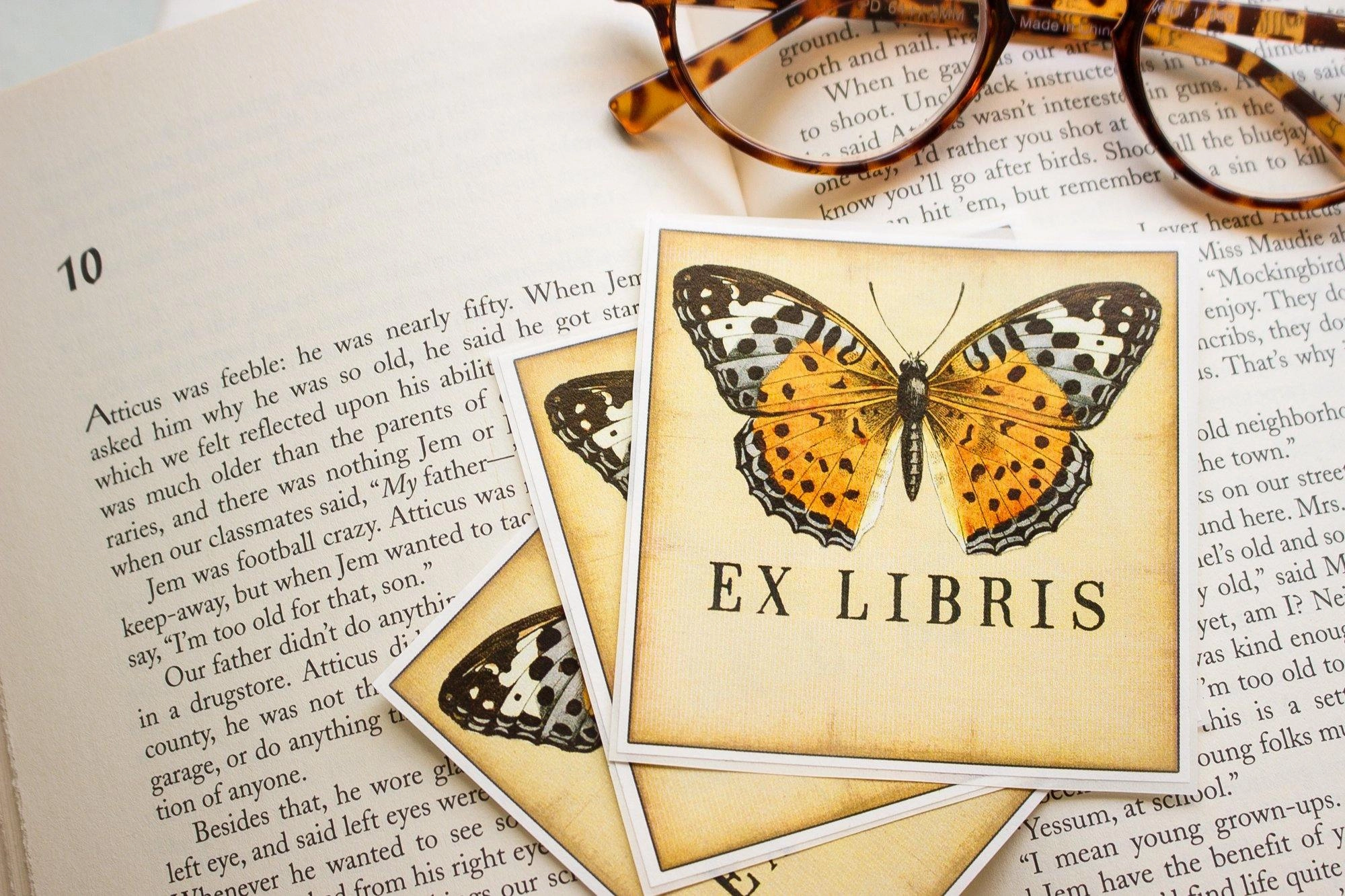 handy Orange Butterfly Bookplate Sticker