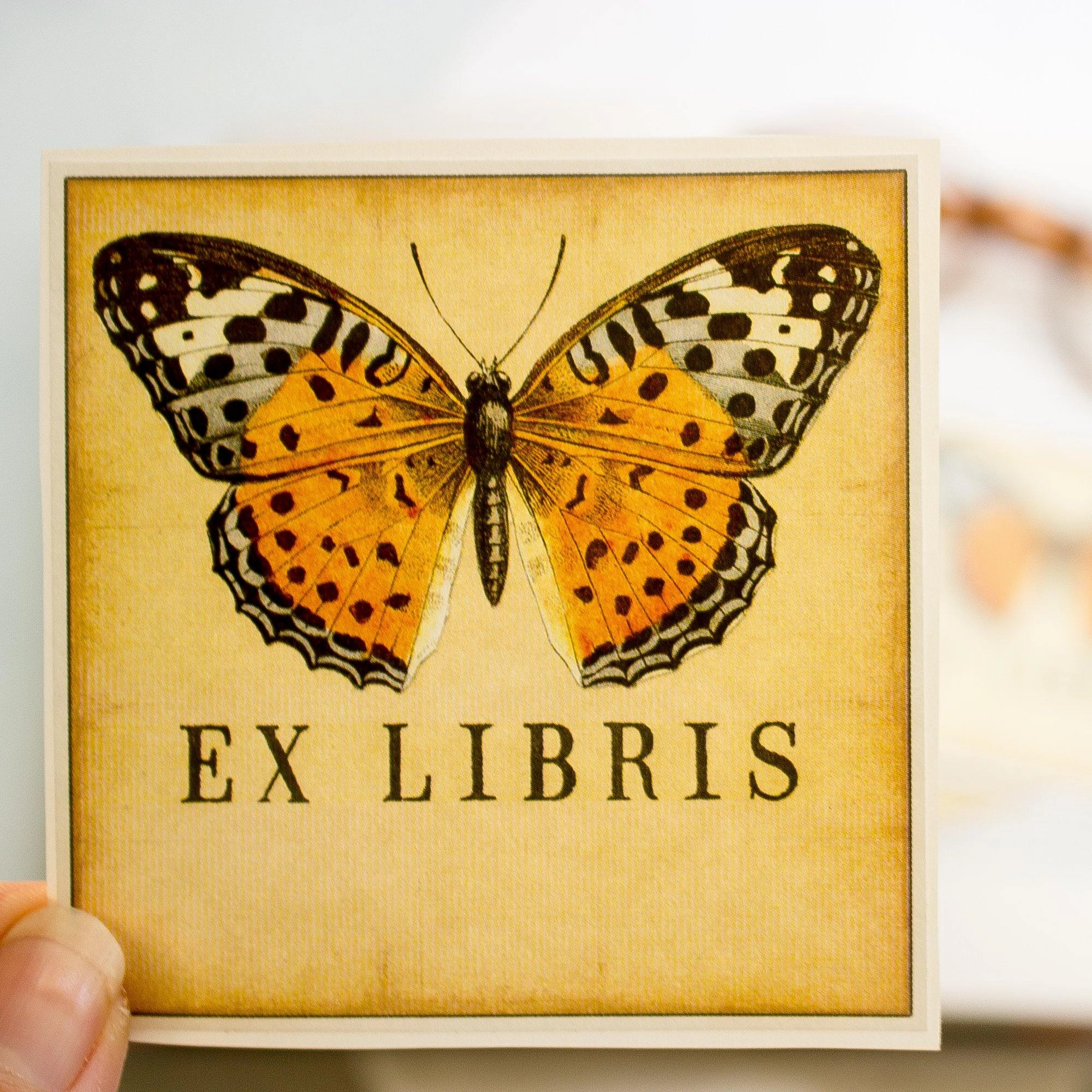 matte exclusive Orange Butterfly Bookplate Sticker