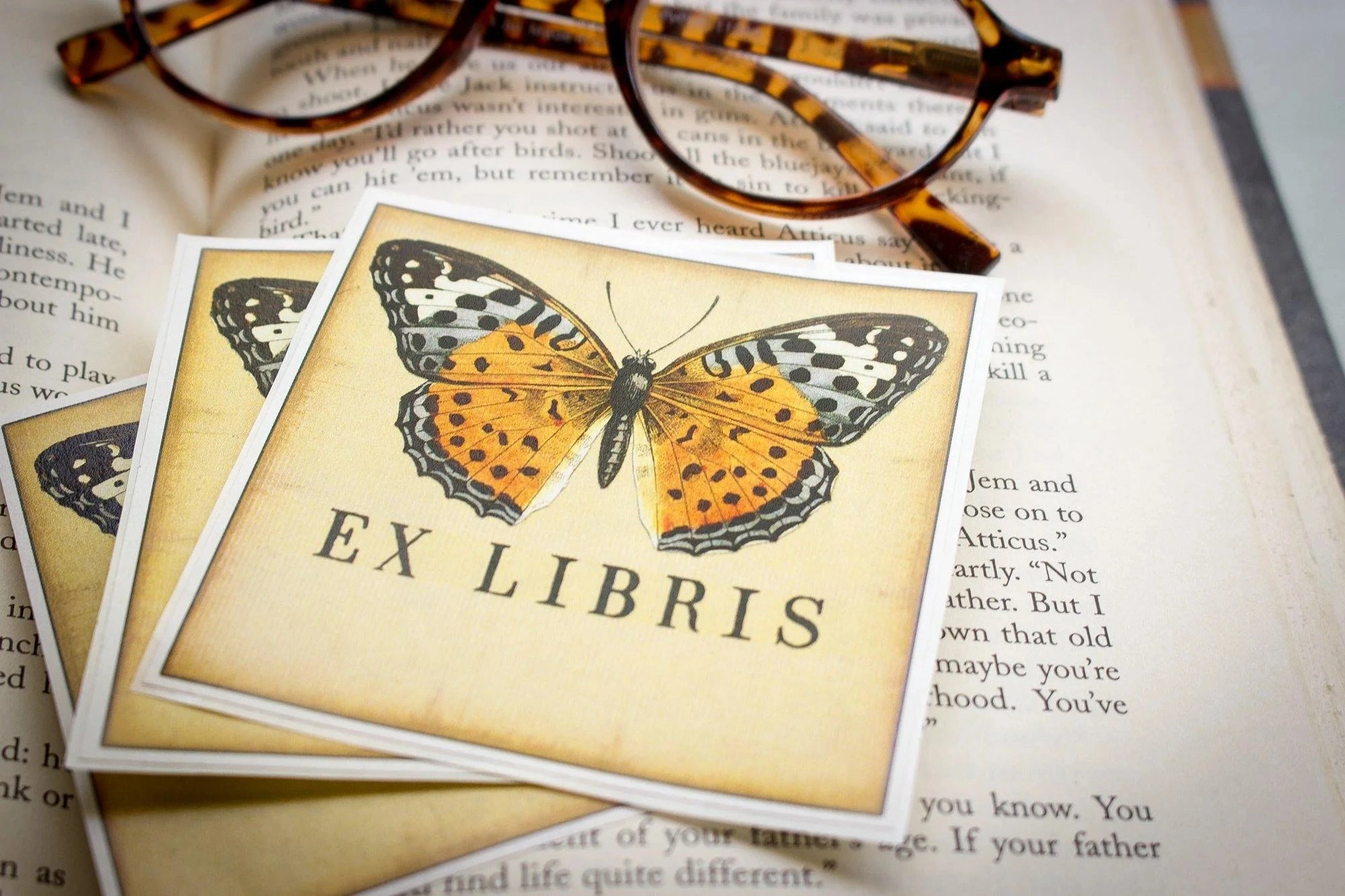 glossy Orange Butterfly Bookplate Sticker