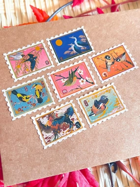 short round Pegushi Washi Tape - Gold Foil Bird Stamp