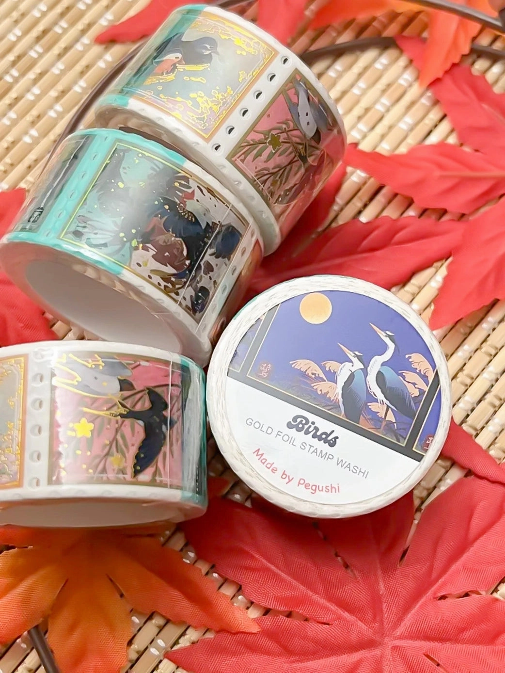 original mini Pegushi Washi Tape - Gold Foil Bird Stamp