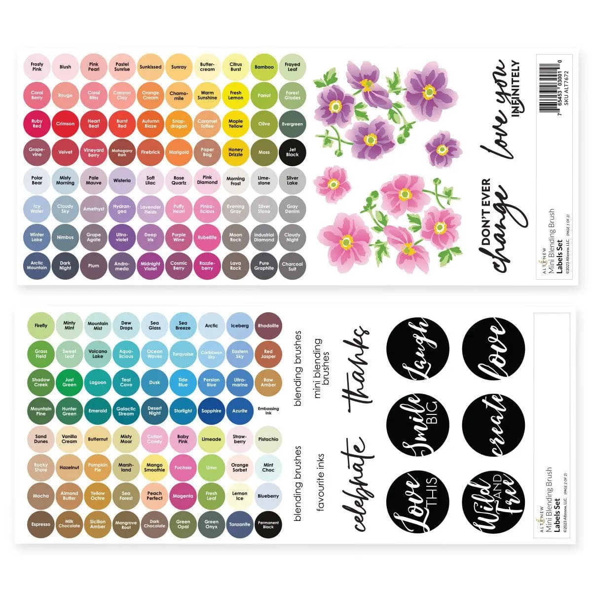 Mini Blending Brush Label Set - All Crisp Dye Ink Colors (2 Sheets) gift