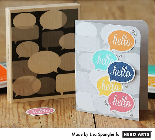 retro wrapped Hello Bubble Rubber Stamp