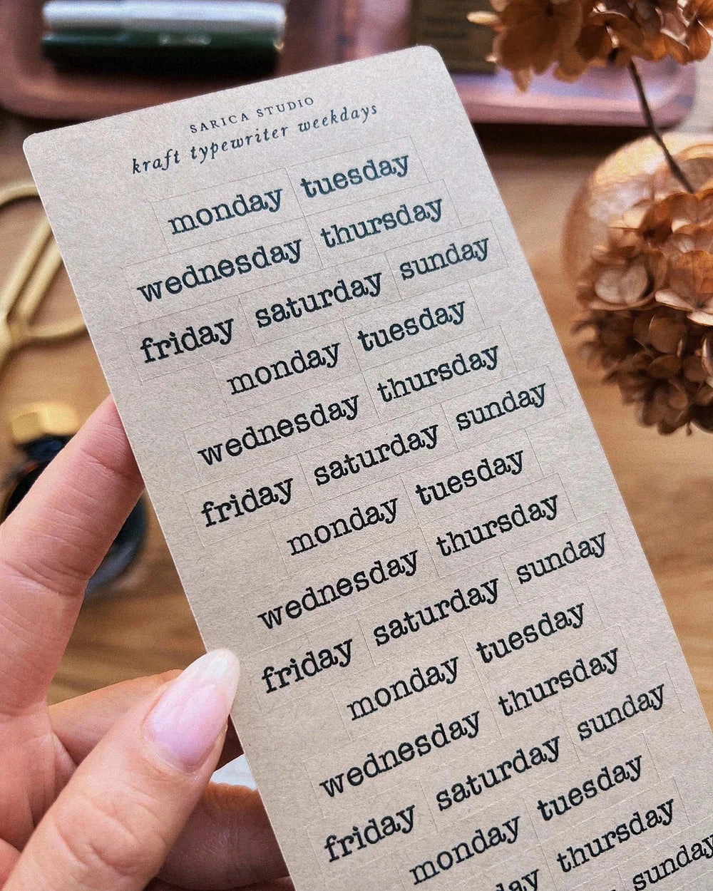 Sarica Studio Kraft Typewriter Weekday Stickers exclusive