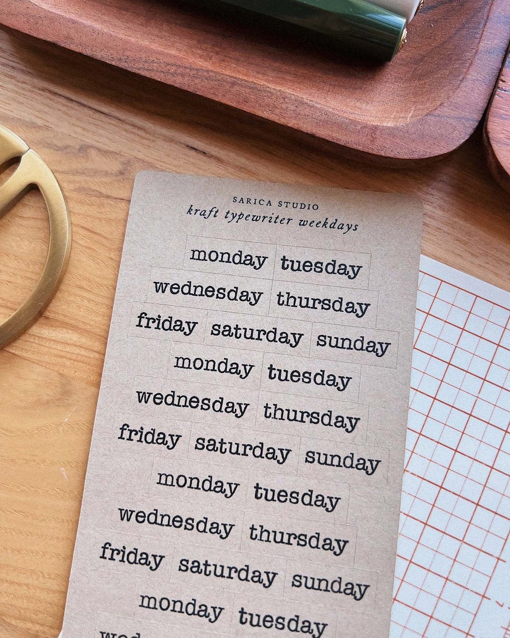 top sleek Sarica Studio Kraft Typewriter Weekday Stickers