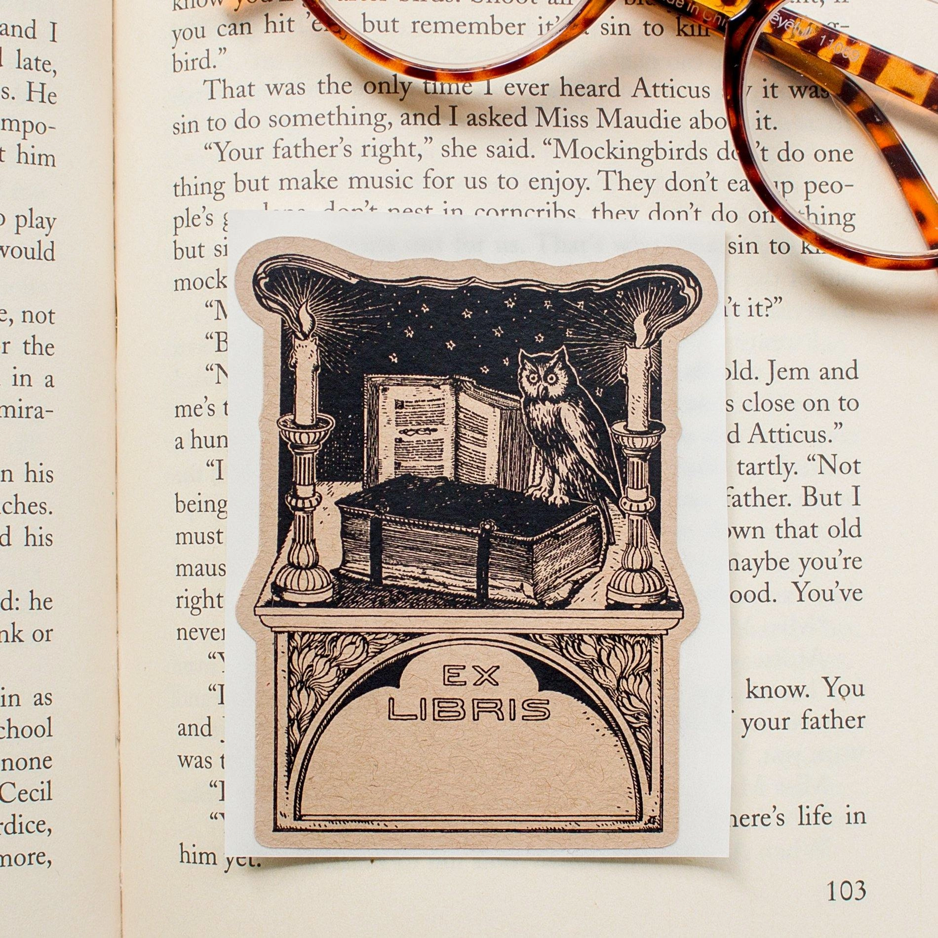 Owl In Library Bookplate Sticker portable sleek