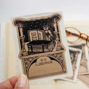 superior Owl In Library Bookplate Sticker