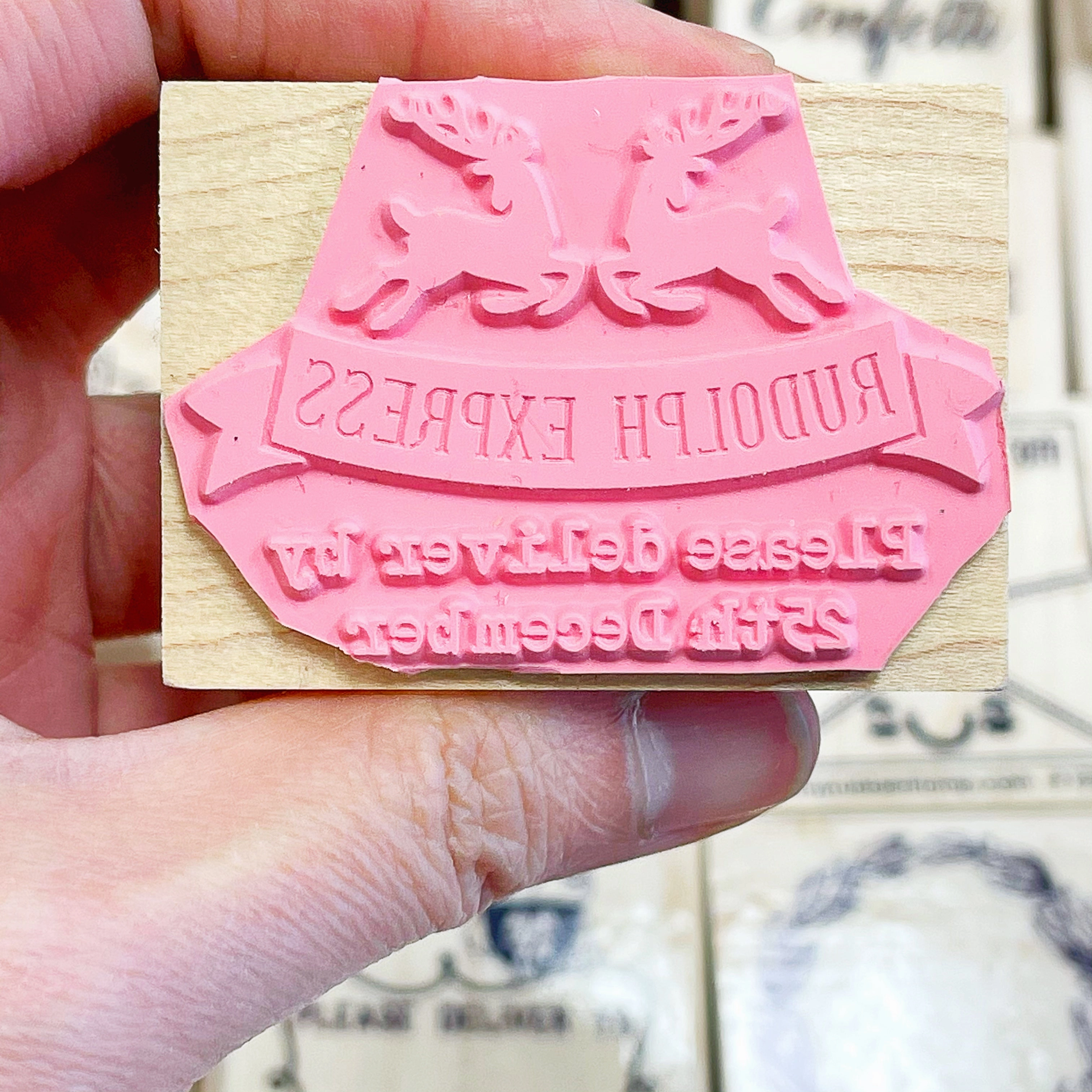 metal cotton Rudolph Express Christmas Rubber Stamp
