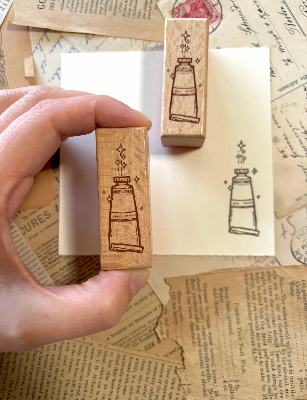 Paint Tube Rubber Stamp wooden pastel