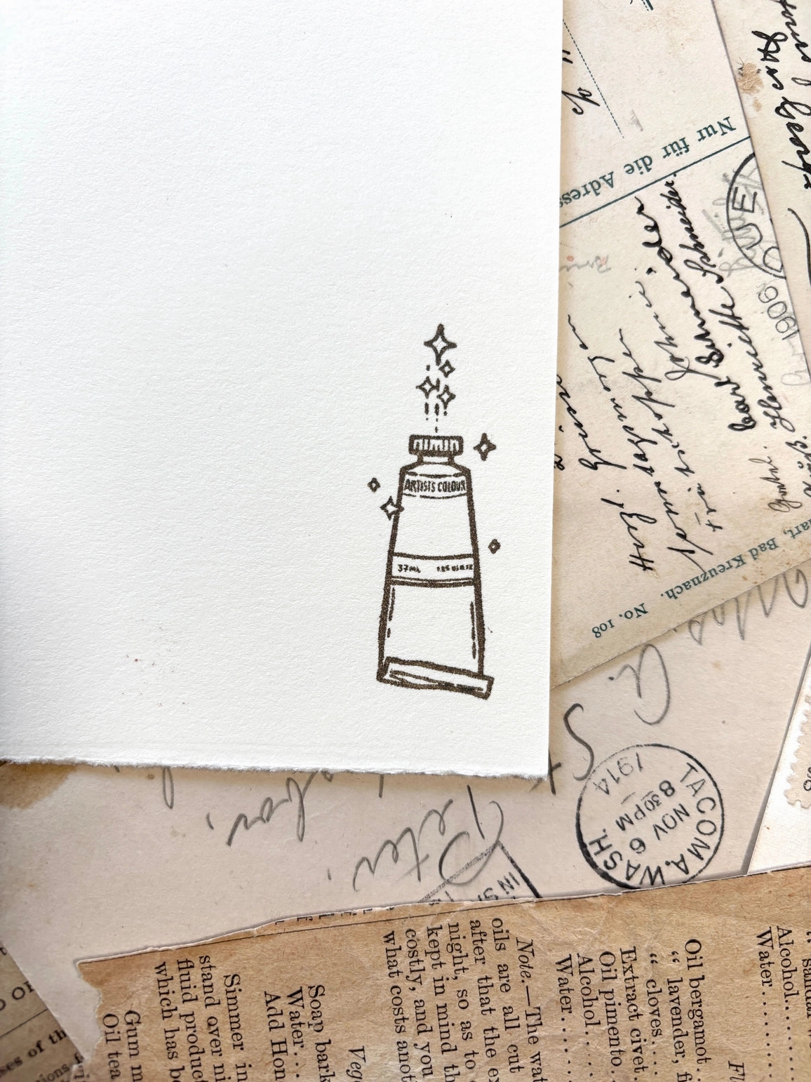 warm glossy Paint Tube Rubber Stamp