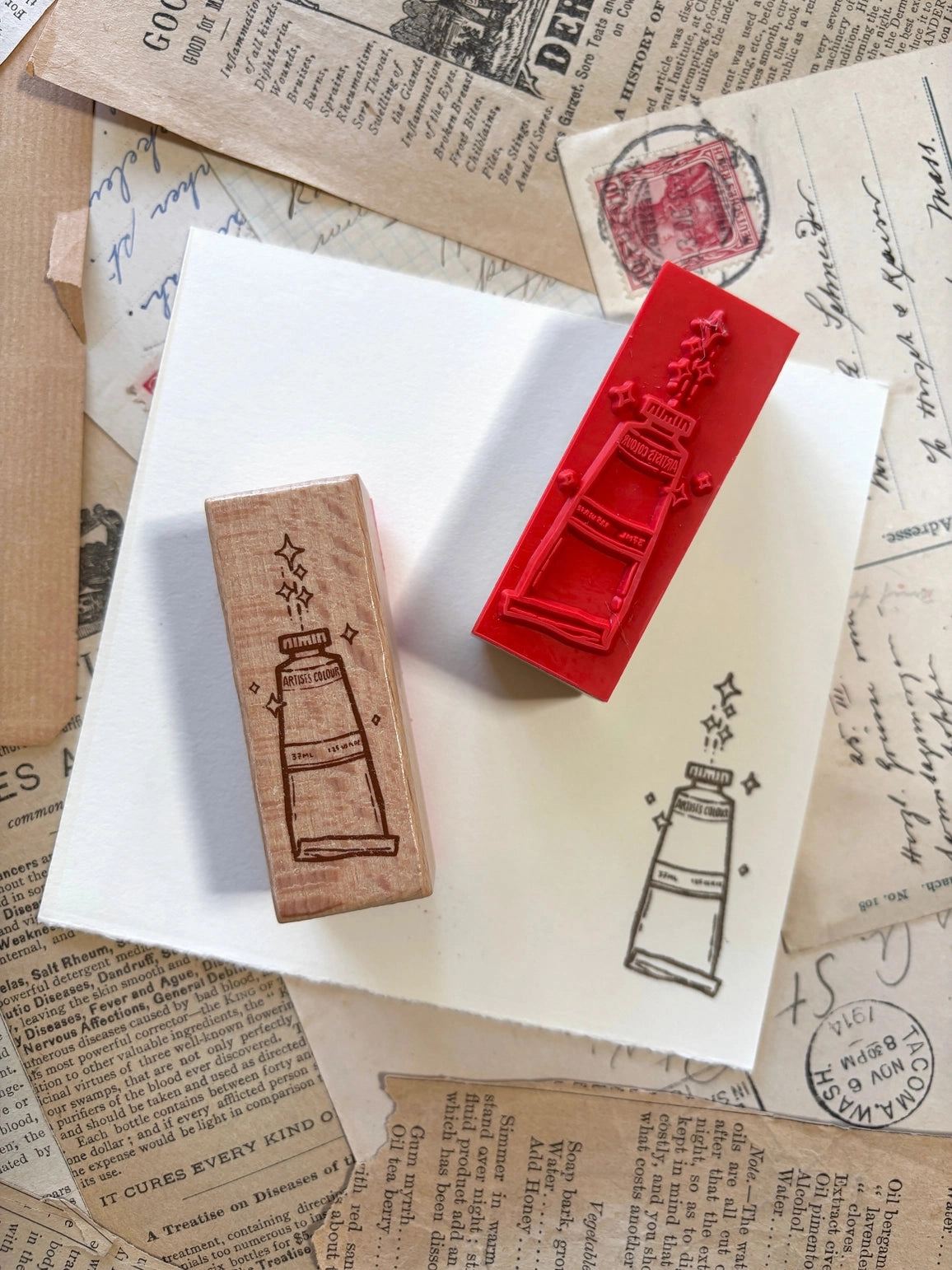 Paint Tube Rubber Stamp retro organic