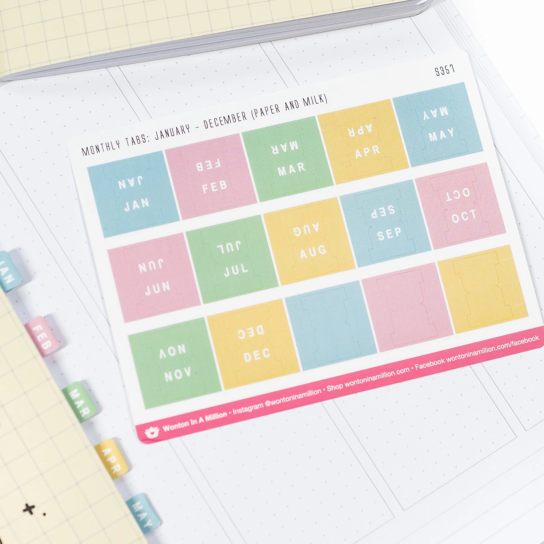 narrow Paper & Milk Monthly Tab Stickers