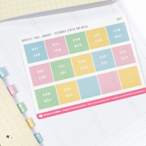 narrow Paper & Milk Monthly Tab Stickers