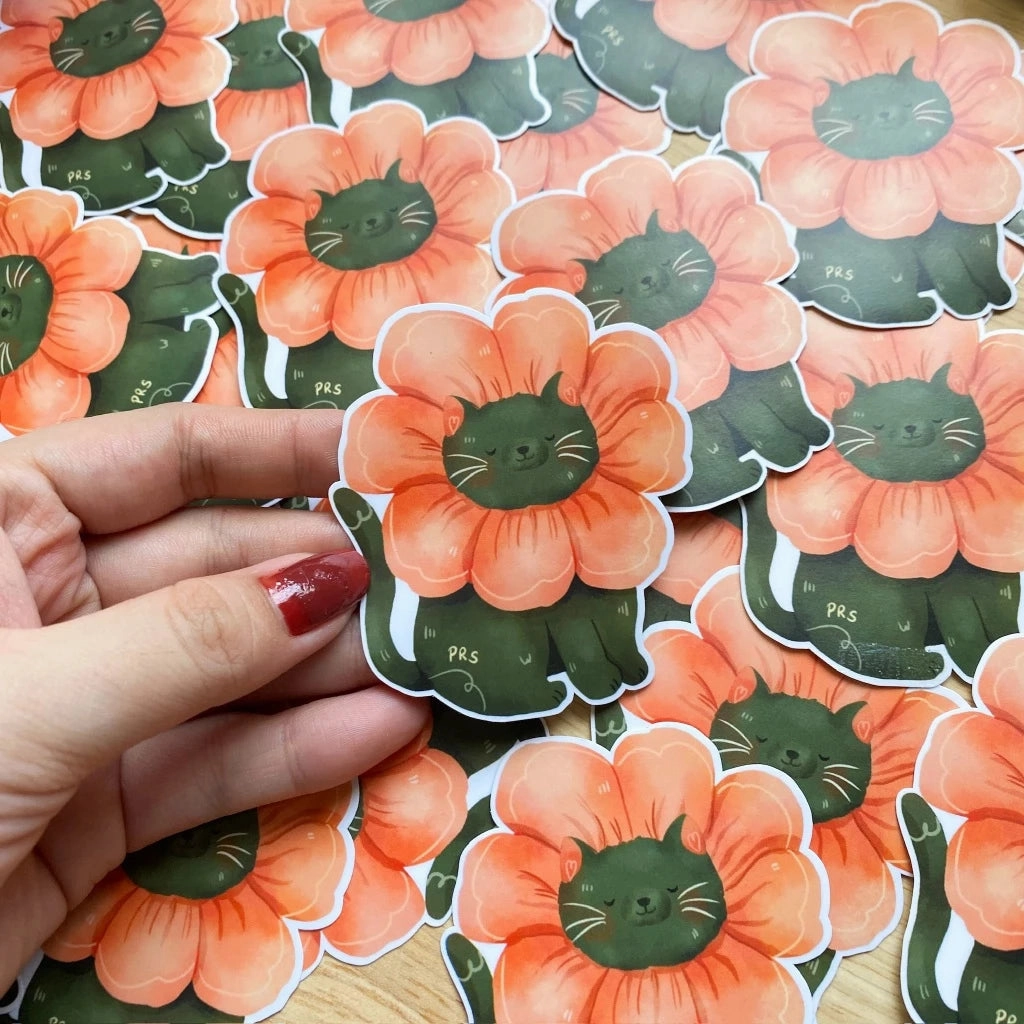 square Paperaicashop Cute Cat Spring Flower Vinyl Sticker