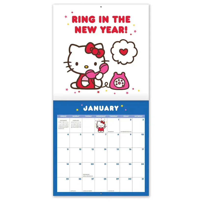 strong metal 2026 Hello Kitty Playful Pink Calendar 12" X 12"