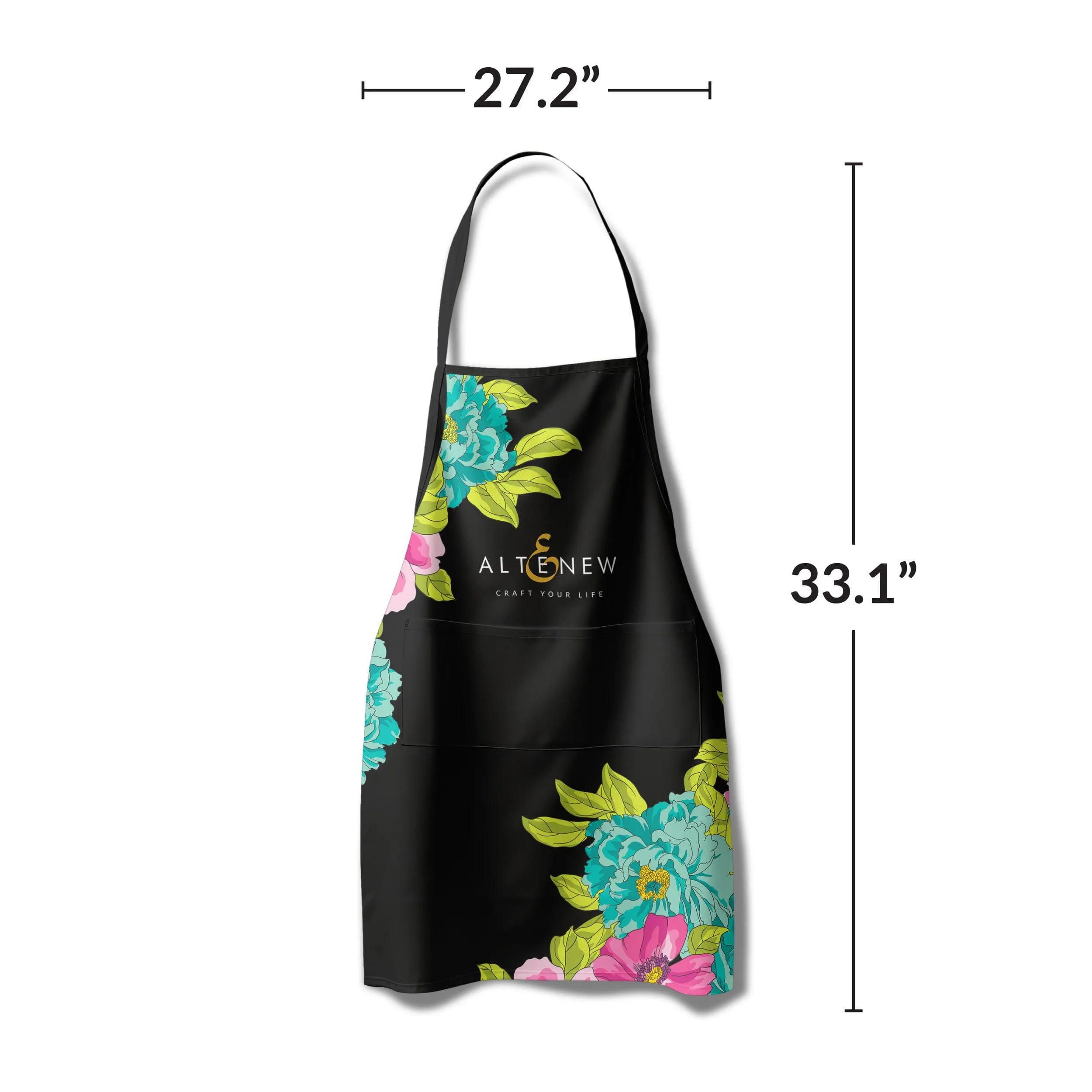 solid classic Artsy Apron: Pink & Aqua Billowing Peonies - Black