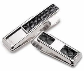 square versatile M-Clip Rhodium W/Black Alligator 2 Pocket Money Clip