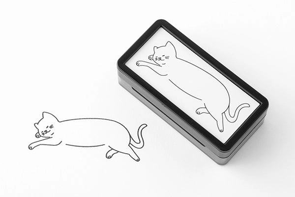Midori Pre-Inked Stamp Half Size-Cat bamboo