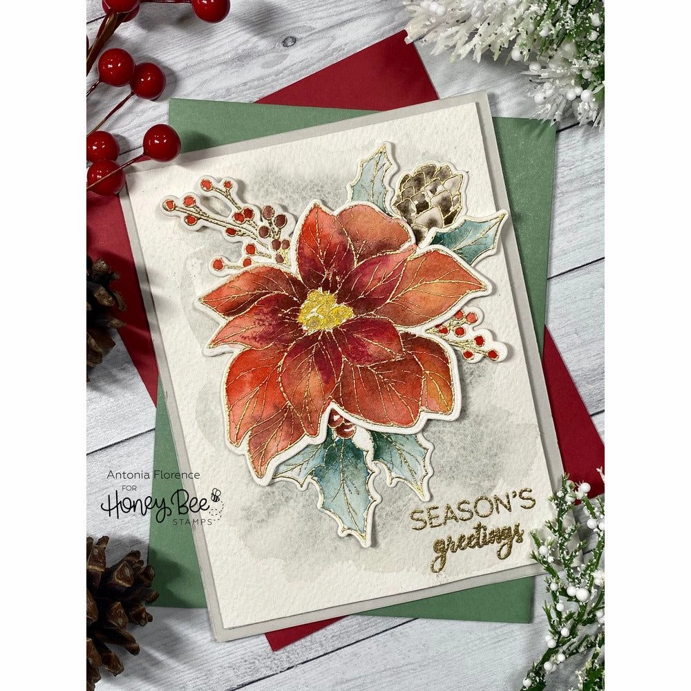 earthy compact Pretty Poinsettias - 6X8 Stamp Set - Retiring