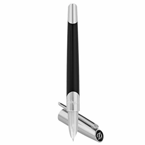 refined St Dupont Defi Millenium Shiny Black & Silver Fountain Pen