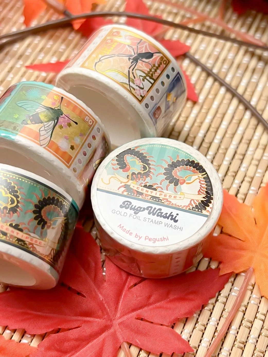Pegushi Washi Tape - Gold Foil Bug Stampk kit rubber