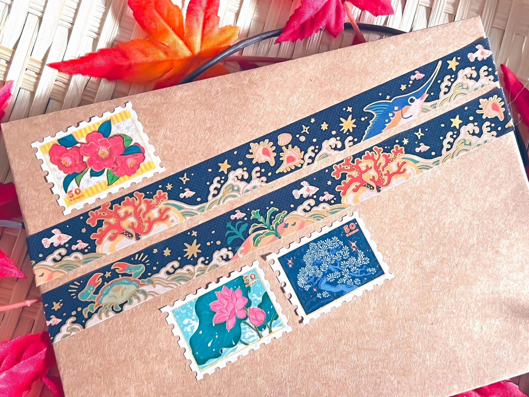 slim Pegushi Washi Tape - Gold Foil Sea