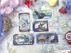 Pegushi Washi Tape - Gold Foil Sharks Ticket metal tall