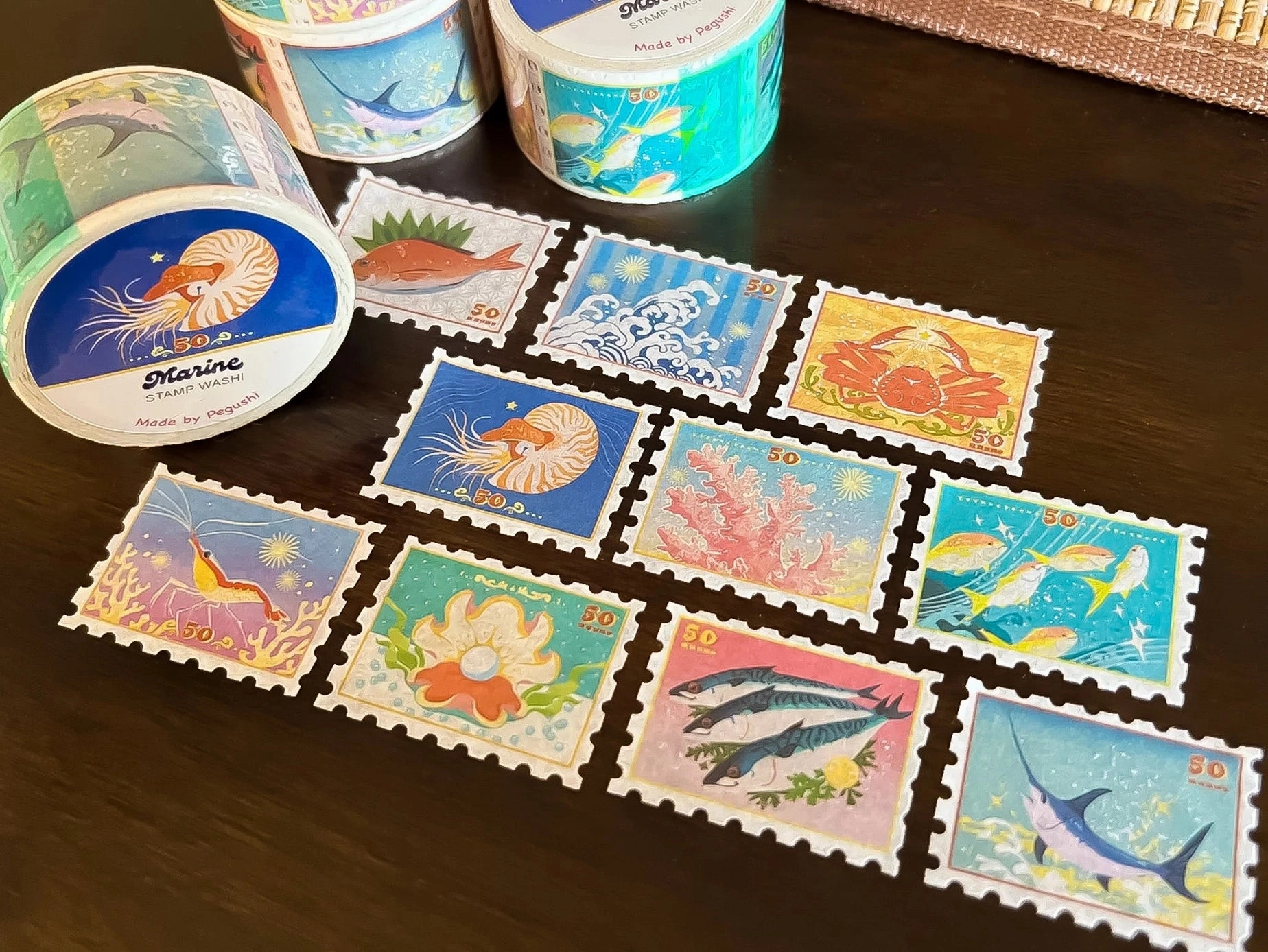 Pegushi Washi Tape - Marine Stamp manual square