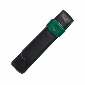 Pelikan Pen Case - Black & Green Leather For 1 Pen sealed