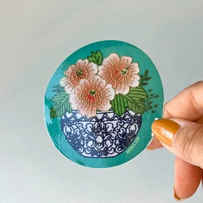 Peony 3" Vinyl Circle Sticker robust nonslip
