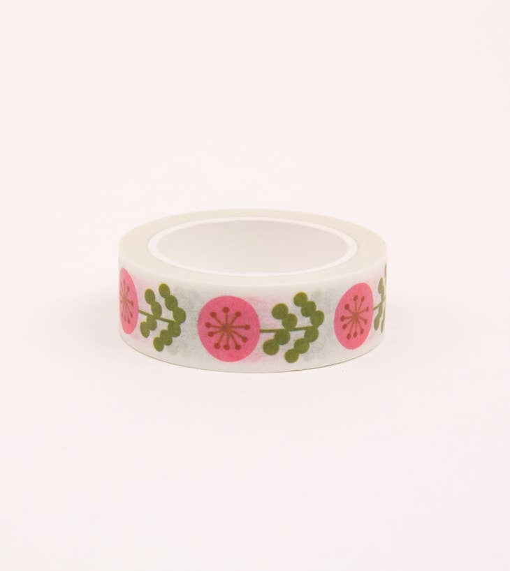 sleek Pink Floral Washi Tape - White