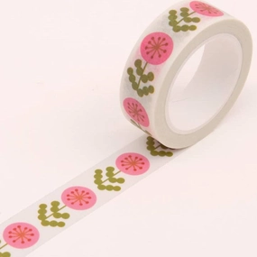 loose Pink Floral Washi Tape - White