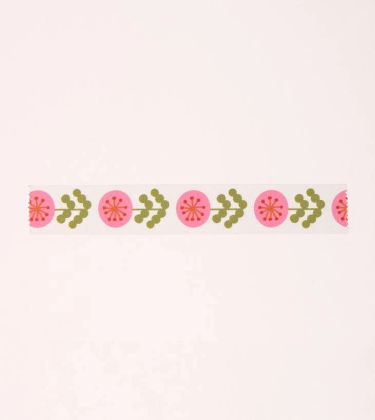 Pink Floral Washi Tape - White wooden