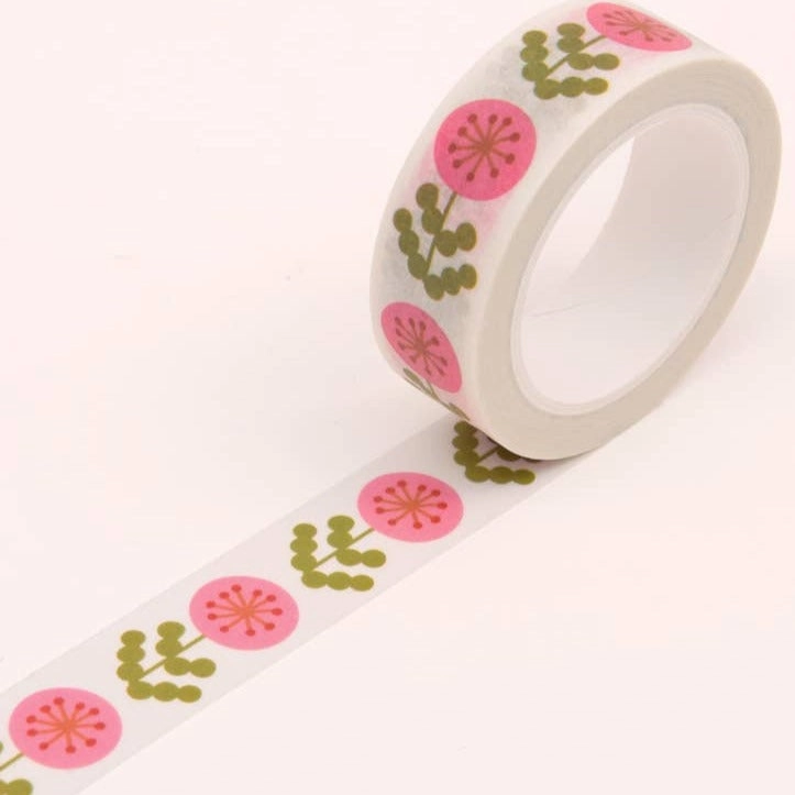 loose Pink Floral Washi Tape - White